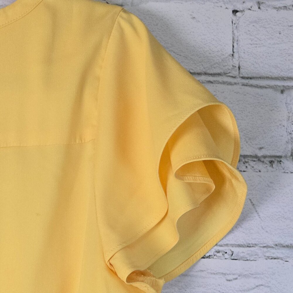 GOODTHREADS BUTTERY YELLOW COTTON KNIT SHIRT DRESS FLUTTER SLEEVE CINCH WAIST M - Picture 2 of 11
